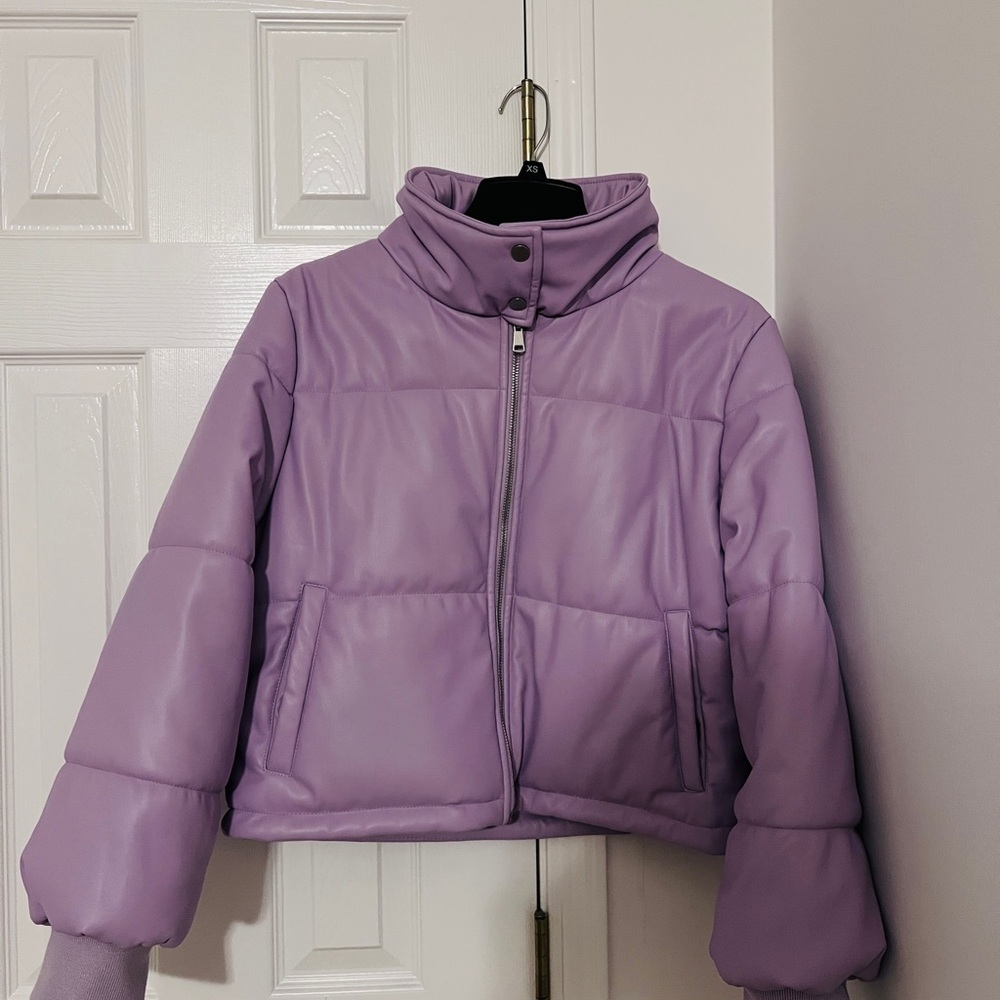 NWT LAVENDER ANTHROPOLOGIE FAUX LEATHER PUFFER JACKET